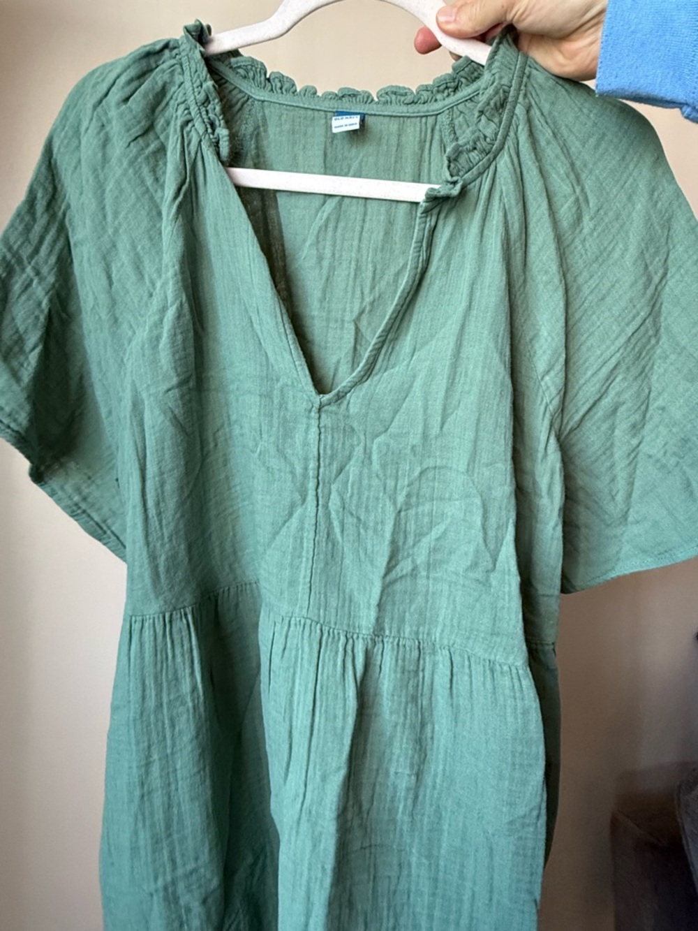 Old Navy Sage Green V-Neck Tunic Dress with Flutter Sleeves